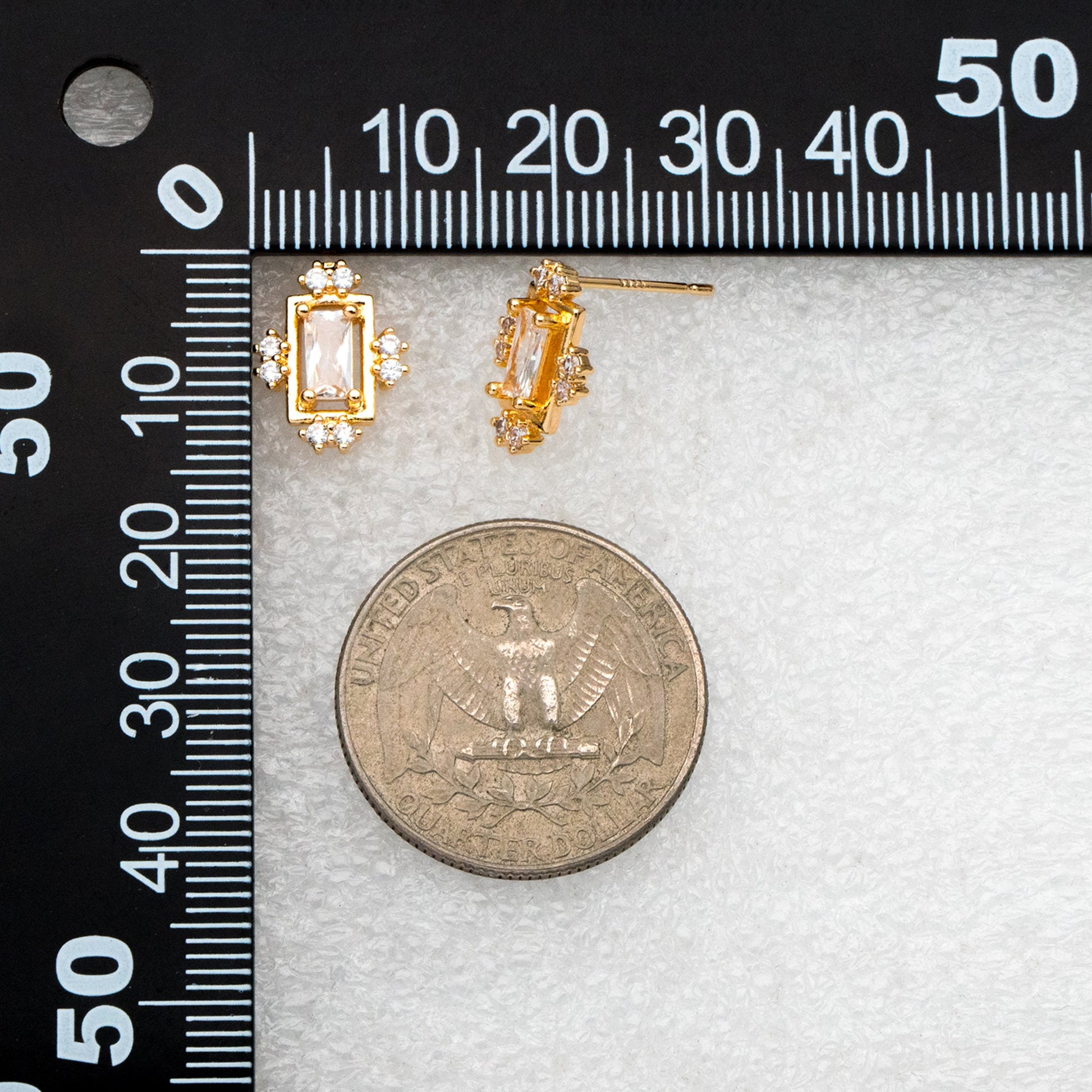 4pcs CZ Pave Rectangle Earring Studs, 18K Gold plated Brass Ear Posts, Geometric Earring Findings (#GB-3633-E)