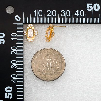4pcs CZ Pave Rectangle Earring Studs, 18K Gold plated Brass Ear Posts, Geometric Earring Findings (#GB-3633-E)