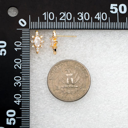 4pcs CZ Pave Gold Oval Ear Posts, Gold Plated Brass, Dainty Stud Earrings, DIY Earring Findings (#GB-3829)