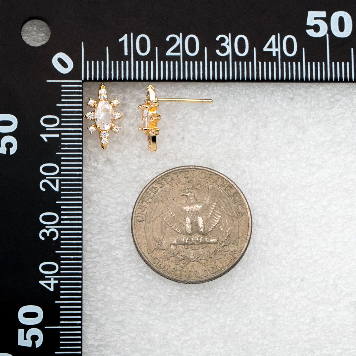 4pcs CZ Pave Gold Oval Ear Posts, Gold Plated Brass, Dainty Stud Earrings, DIY Earring Findings (#GB-3633-B)