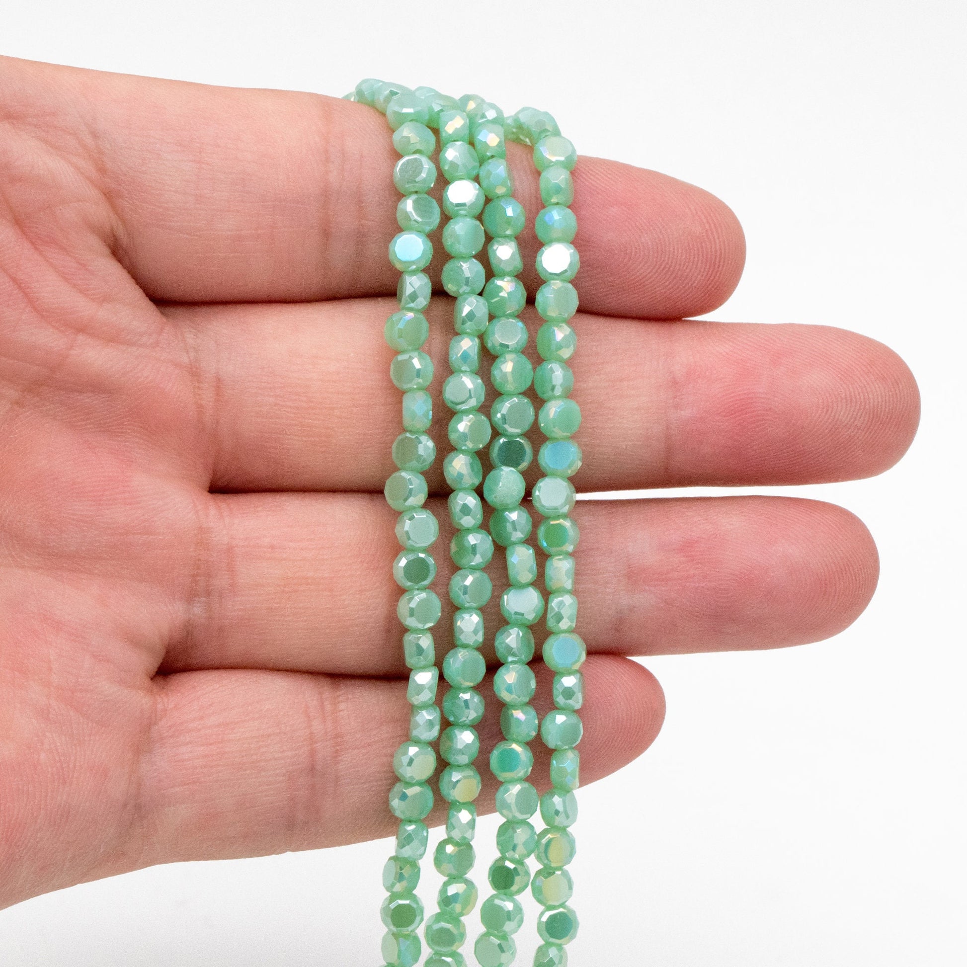 130pcs Rondelle Coin Glass Beads, Crystal Round Button Beads 4mm (TS-124)