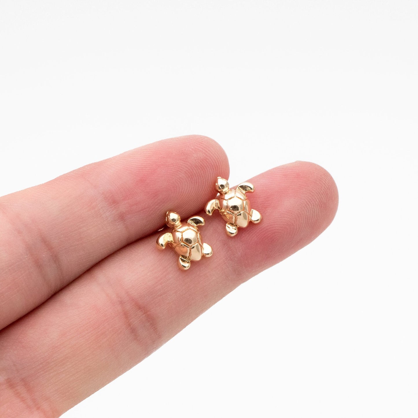 10pcs Gold/ Silver Turtle Earrings, Gold/ Rhodium Plated Brass, Minimalist Stud Earrings (GB-3845)