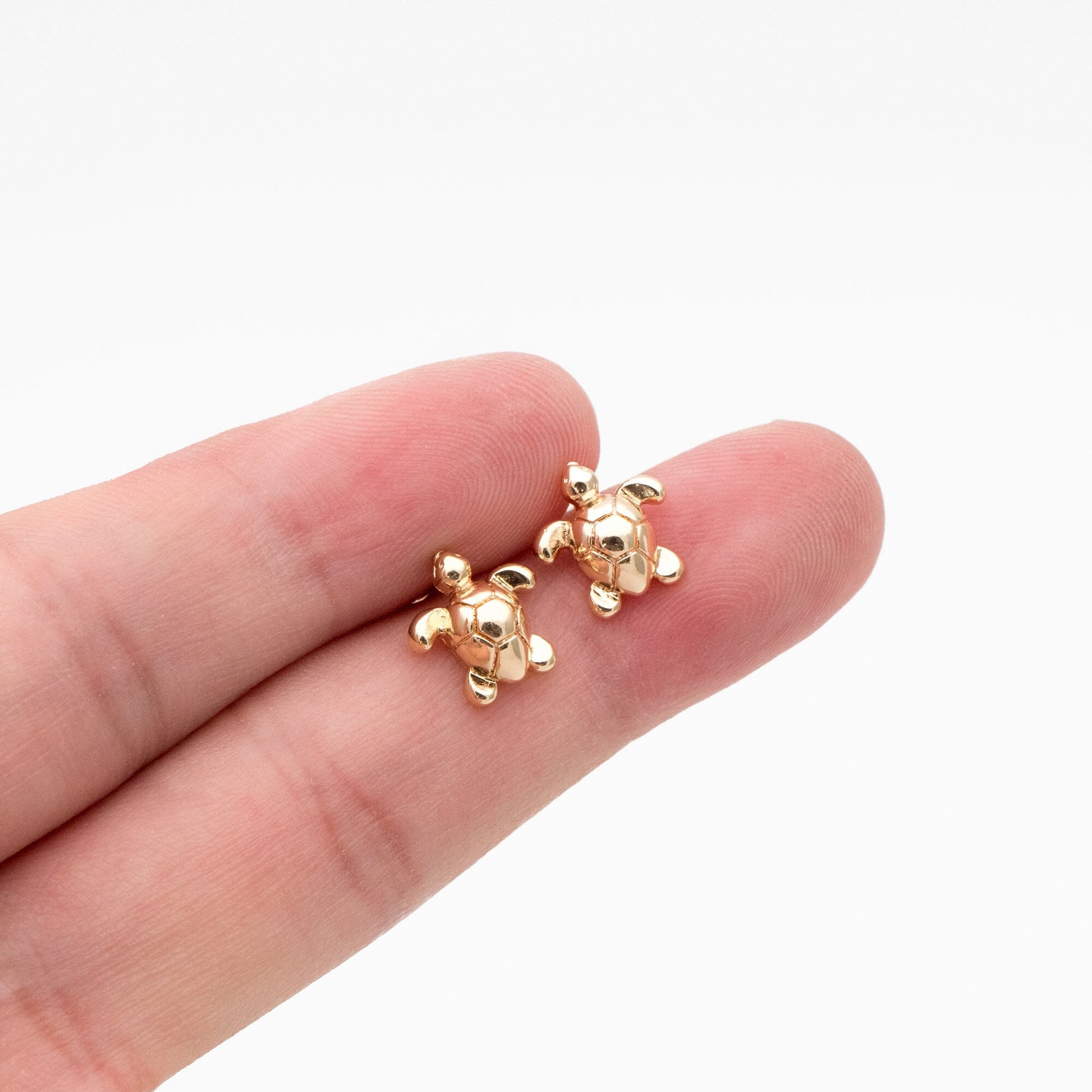 10pcs Gold/ Silver Turtle Earrings, Gold/ Rhodium Plated Brass, Minimalist Stud Earrings (GB-3845)