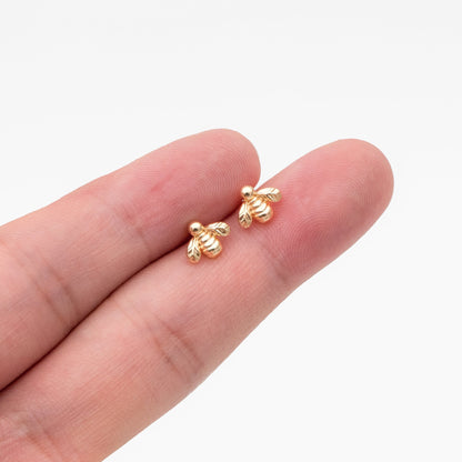 10pcs Gold/ Silver Bee Ear posts 7x8mm, Gold/ Rhodium Plated Brass Minimalist Stud Earrings (GB-3847)