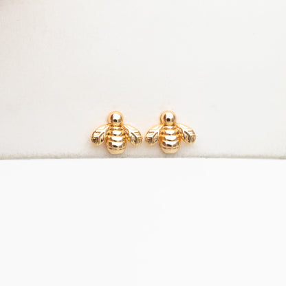 10pcs Gold/ Silver Bee Ear posts 7x8mm, Gold/ Rhodium Plated Brass Minimalist Stud Earrings (GB-3847)