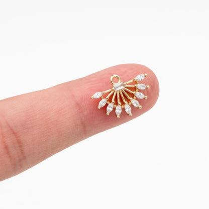 4pcs CZ Pave Gold Fan Shaped Charm 11.5x16mm, Earring Findings, Jewelry Making, Diy Material, Jewelry Supplies (GB-853-J)