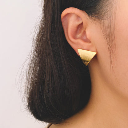 10pcs Brushed Gold Ear Posts with Loops, Real Gold Plated Brass, Triangle Star Round Oval Teardrop Geometric Earring Studs (GB-263)