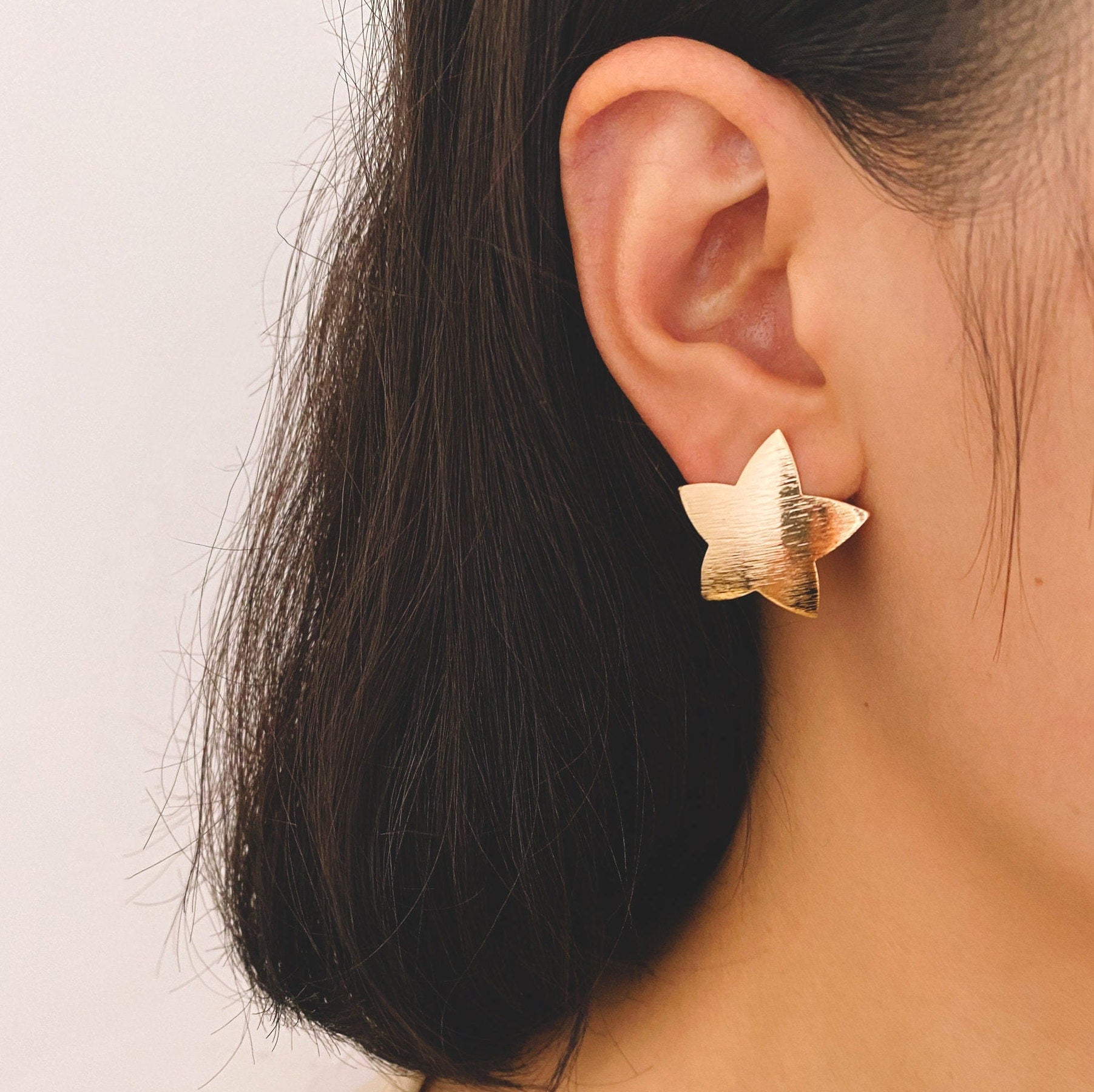 10pcs Brushed Gold Ear Posts with Loops, Real Gold Plated Brass, Triangle Star Round Oval Teardrop Geometric Earring Studs (GB-263)