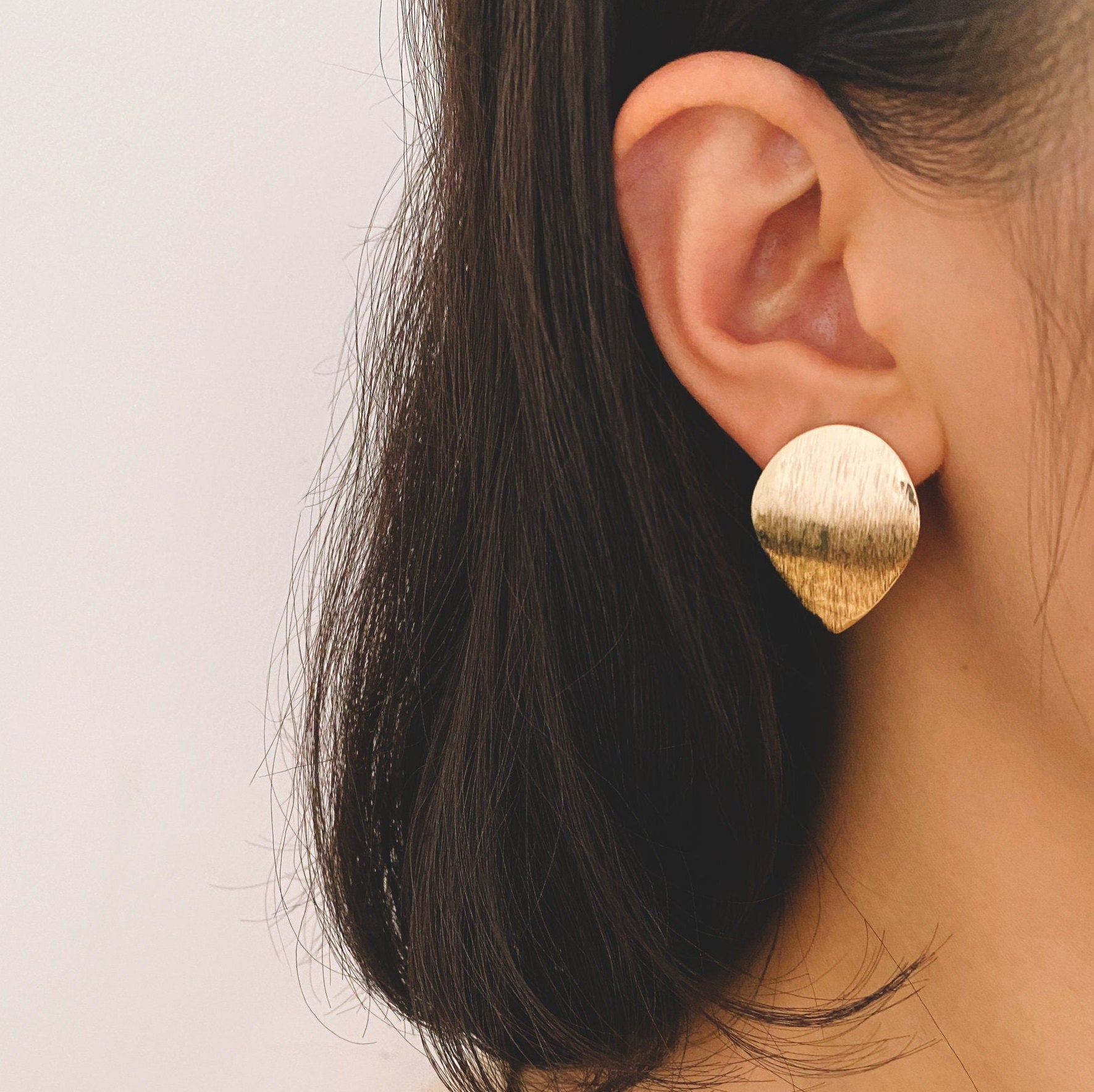 10pcs Brushed Gold Ear Posts with Loops, Real Gold Plated Brass, Triangle Star Round Oval Teardrop Geometric Earring Studs (GB-263)