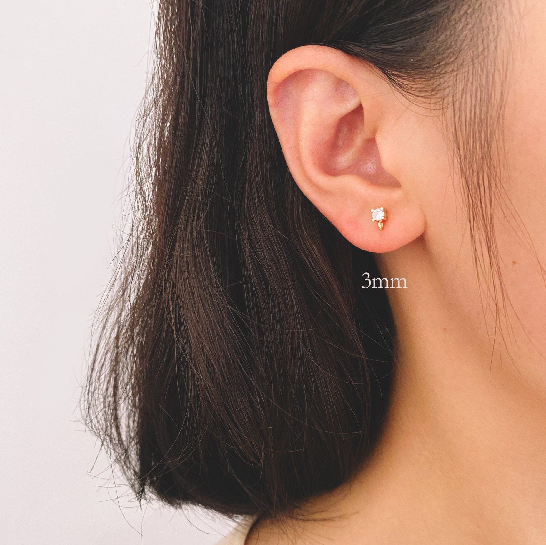 10pcs CZ Pave Ear Posts 3/ 4mm with Loops, Real Gold Plated Brass Stud Earrings, Sterling Silver Pin (#GB-313)