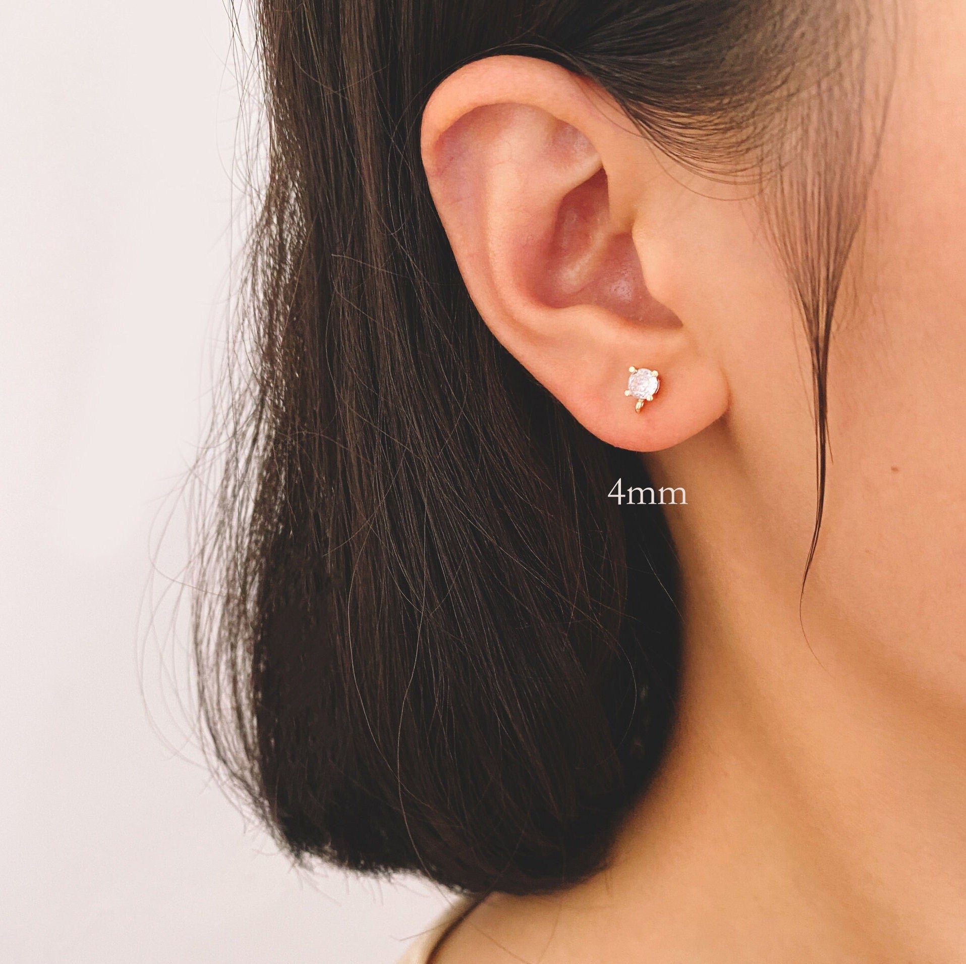 10pcs CZ Pave Ear Posts 3/ 4mm with Loops, Gold Plated Brass Stud Earrings (#GB-313)