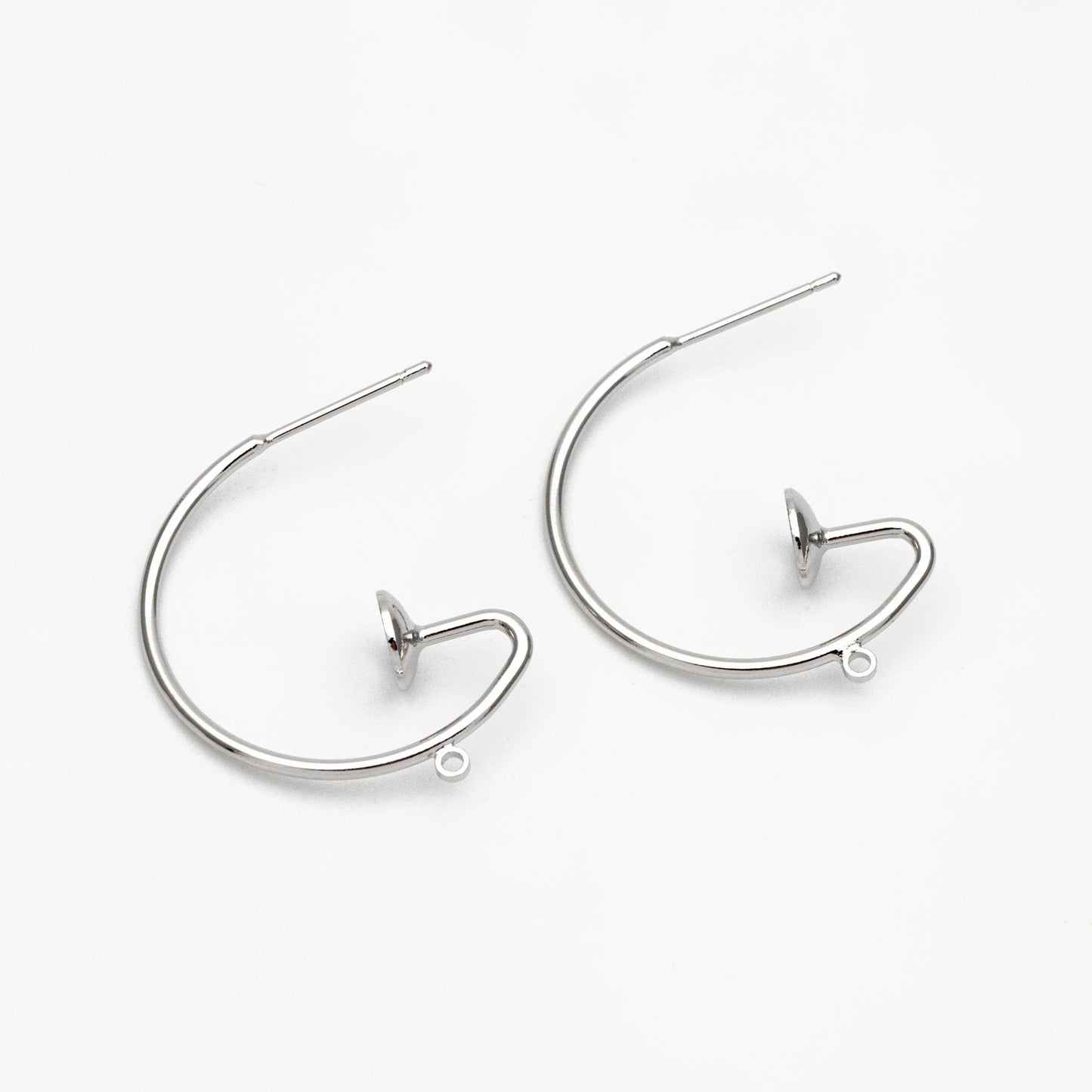 10pcs Gold/ Rhodium plated Brass Earring with Loop, Circle Stud Earring with Ring/Loop, 25mm Circle with 6mm Cup (GB-457)