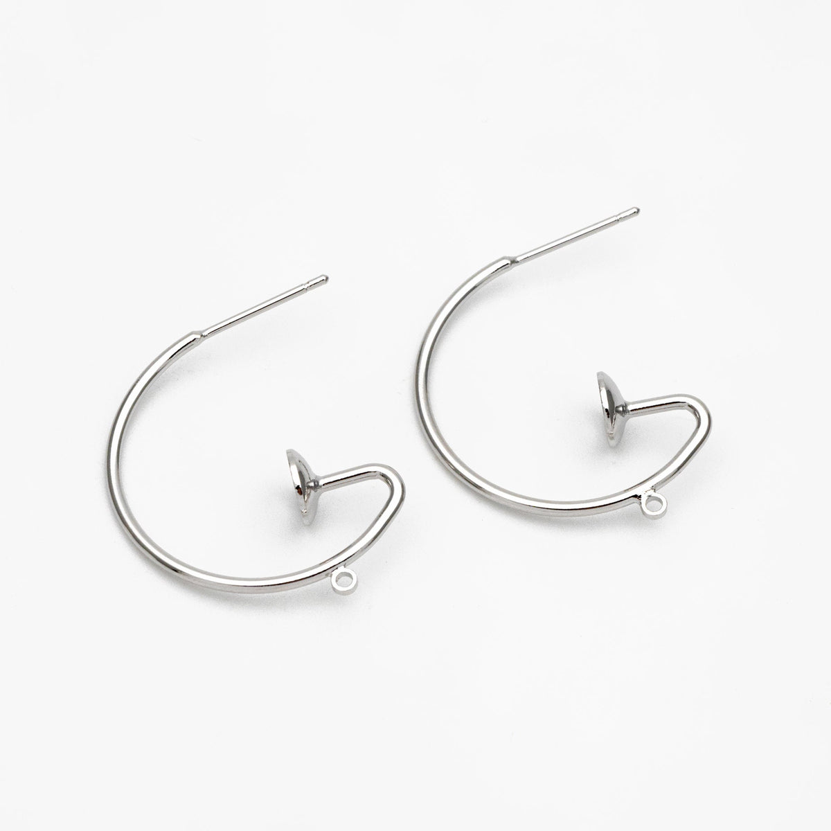 10pcs Gold/ Rhodium plated Brass Earring with Loop, Circle Stud Earring with Ring/Loop, 25mm Circle with 6mm Cup (GB-457)