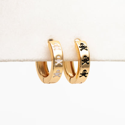 4pcs Gold Enamel Skull Hoop Earrings: 18K Gold Plated Brass Huggies (GB-3717-D)