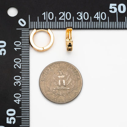 4pcs Gold Enamel Skull Hoop Earrings: 18K Gold Plated Brass Huggies (GB-3717-D)