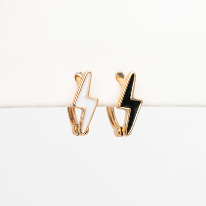 4pcs Gold Enamel Lightning Hoop Earrings, 18K Gold plated Brass, Minimalist Huggie Earrings (GB-3843-D)