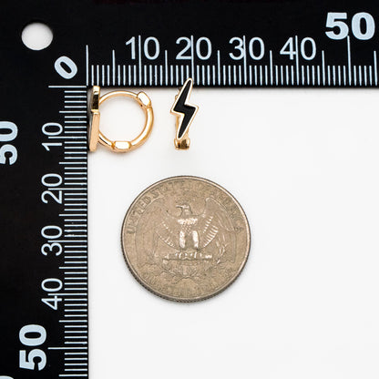 4pcs Gold Enamel Lightning Hoop Earrings, 18K Gold plated Brass, Minimalist Huggie Earrings (GB-3843-D)