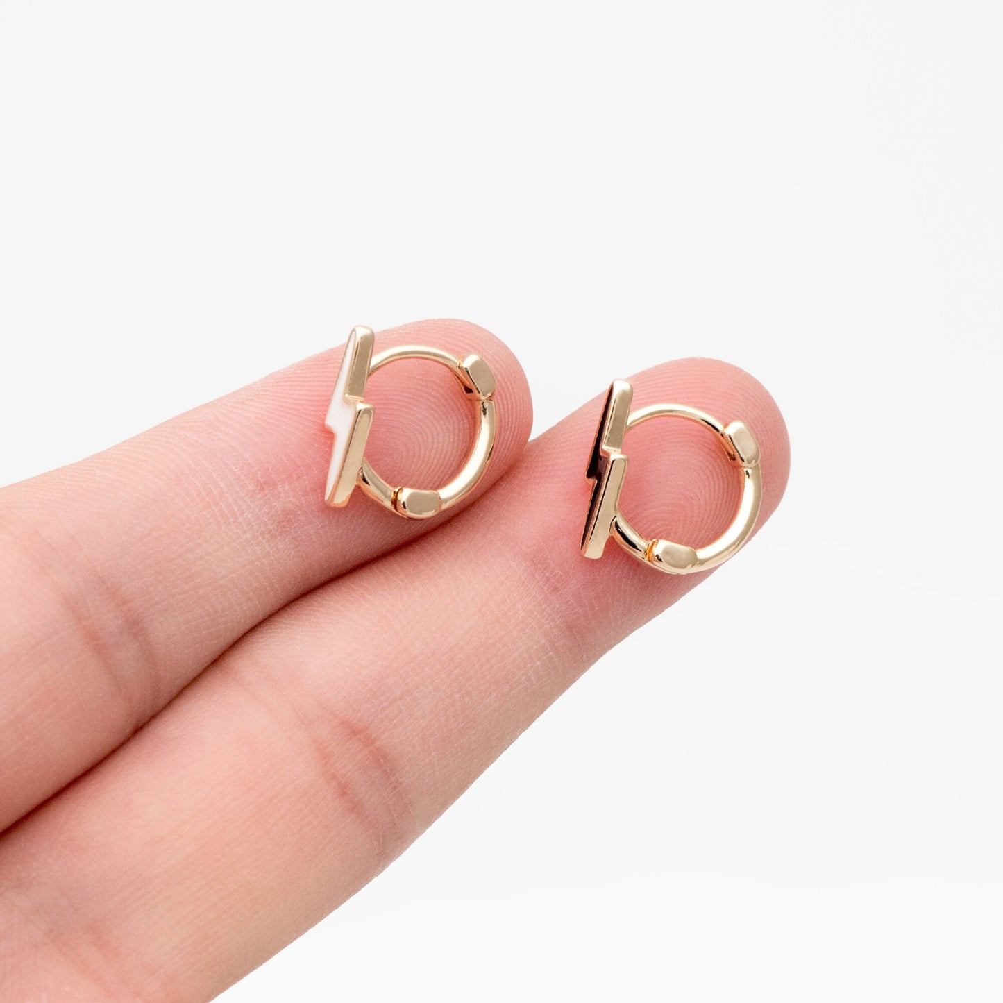 4pcs Gold Enamel Lightning Hoop Earrings, 18K Gold plated Brass, Minimalist Huggie Earrings (GB-3843-D)