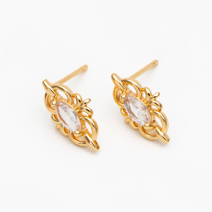 10pcs CZ Pave Dainty Marquise Stud Earrings, 18K Gold Plated Brass, Cubic Zirconia Earrings (#GB-3830)