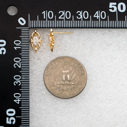 10pcs CZ Pave Dainty Marquise Stud Earrings, 18K Gold Plated Brass, Cubic Zirconia Earrings (#GB-3830)