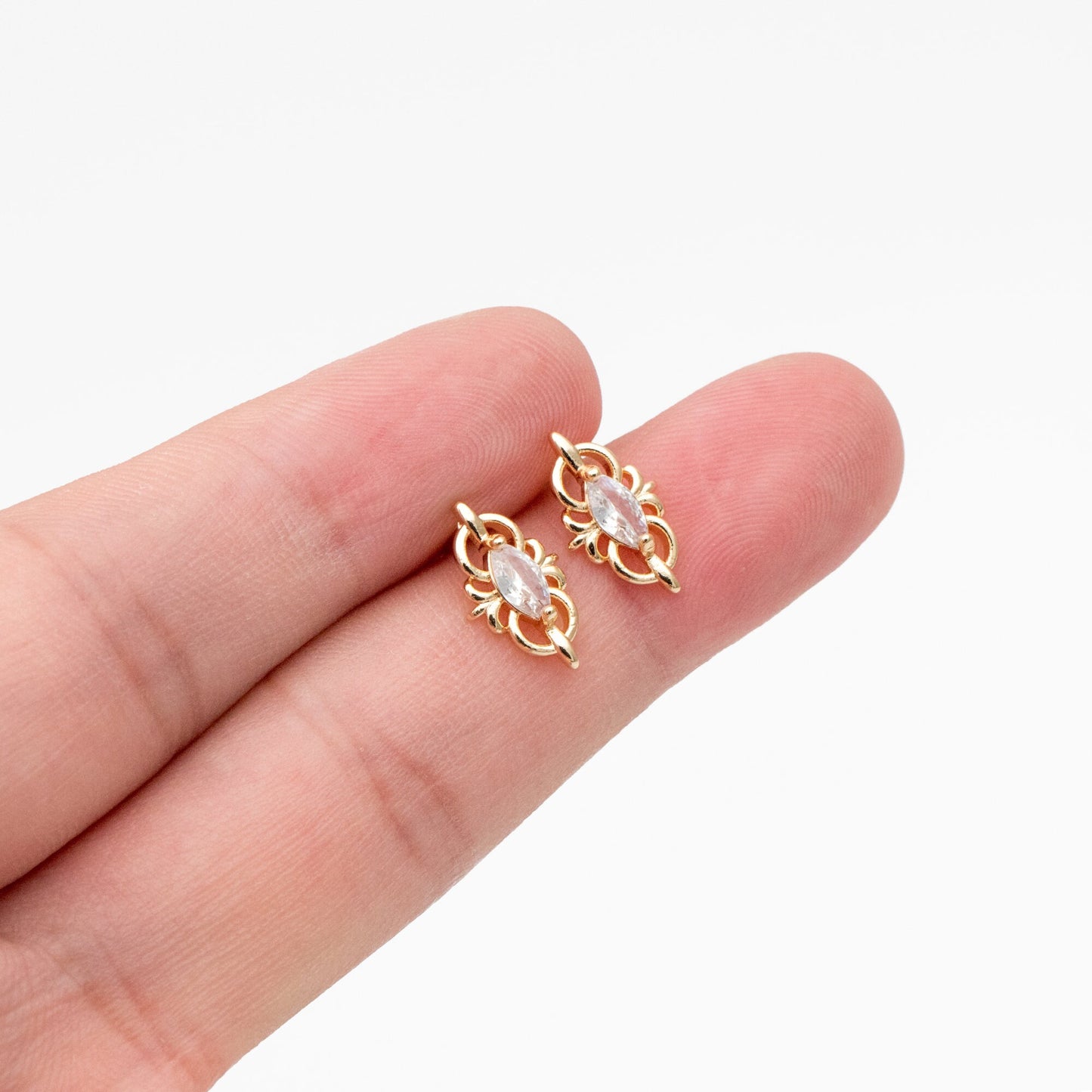 10pcs CZ Pave Dainty Marquise Stud Earrings, 18K Gold Plated Brass, Cubic Zirconia Earrings (#GB-3830)