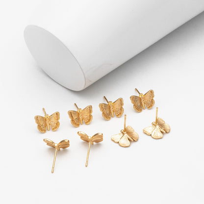 10pcs Gold/ Silver Butterfly Ear post, Gold/ Rhodium plated Brass, Dianty Butterfly Ear Studs, Jewelry Supplies (GB-3831)