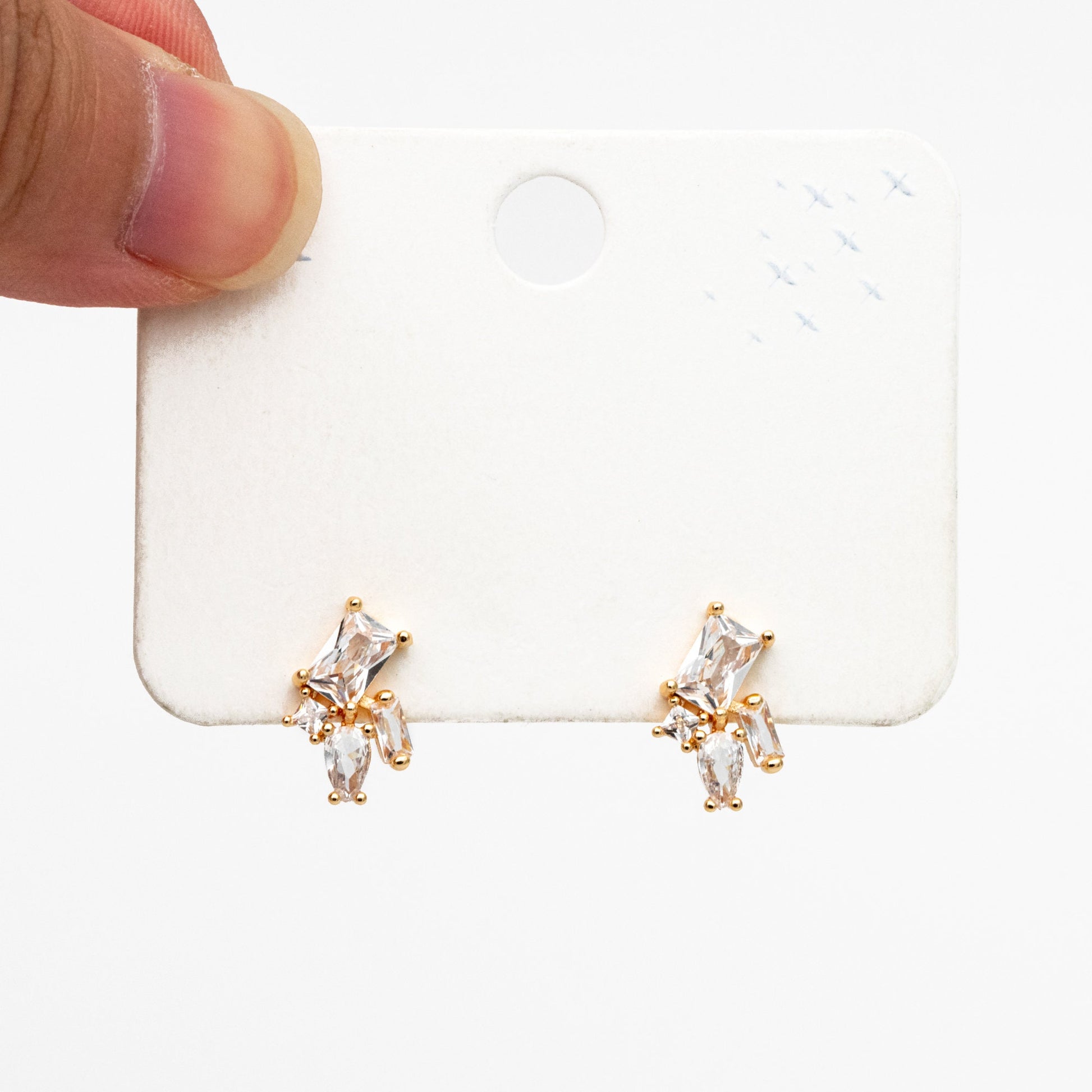 4pcs CZ Cluster Geometric Stud Earrings, 18K Gold Plated Brass, Cubic Zirconia Earrings (#GB-3633-C)