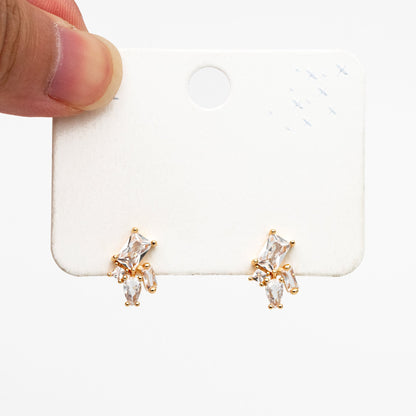 4pcs CZ Cluster Geometric Stud Earrings, 18K Gold Plated Brass, Cubic Zirconia Earrings (#GB-3633-C)