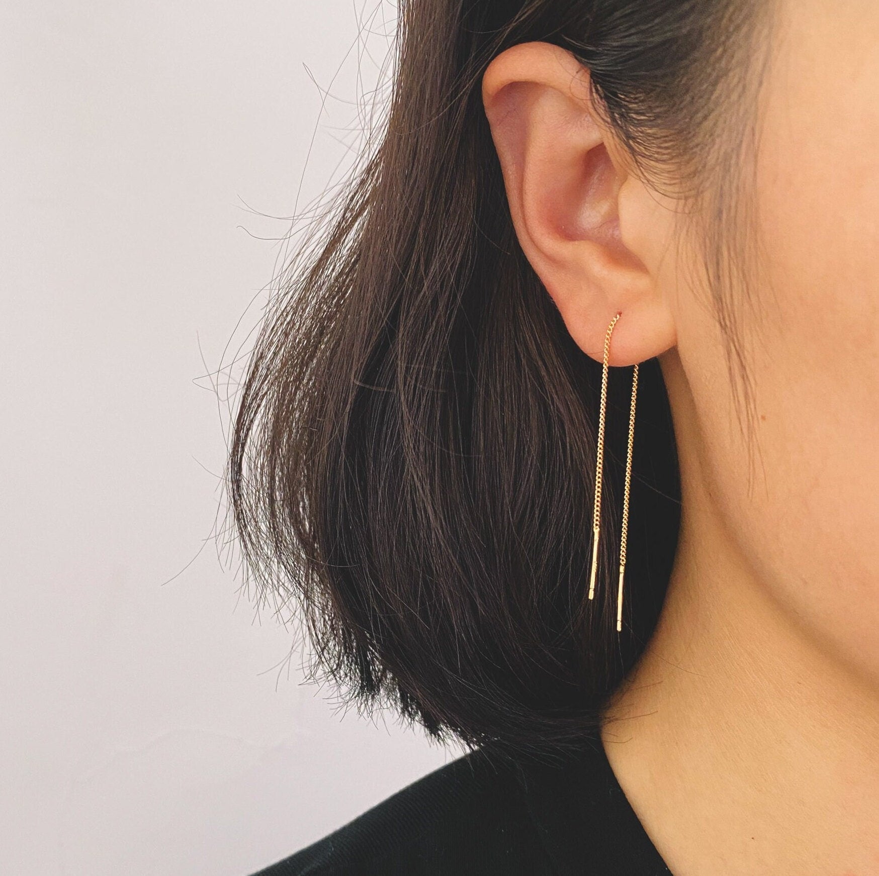 10pcs Gold Threader Earrings, 1mm Curb Chain Earwire Thread, Earring Supply Findings Wholesale, Totally 130mm Long (GB-1735-C)