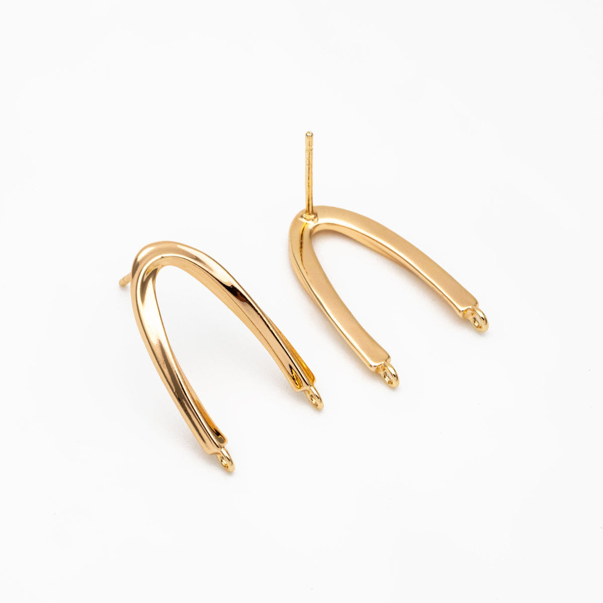 10pcs Gold Twist Bar Stud Earrings with 2 Loops, U-shaped Ear Posts, Simple Ear Wire Findings (GB-3226-D)