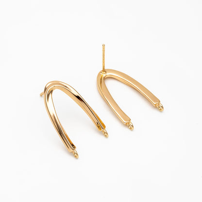 10pcs Gold Twist Bar Stud Earrings with 2 Loops, U-shaped Ear Posts, Simple Ear Wire Findings (GB-3226-D)