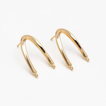4pcs Gold Twist Bar Stud Earrings with 2 Loops, U-shaped Ear Posts, Simple Ear Wire Findings (GB-3857)