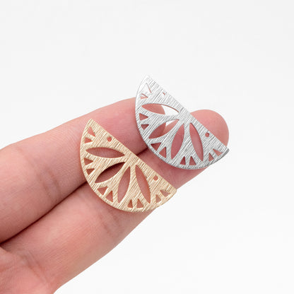 10pcs Gold Brushed Semicircle Connectors, Geometric Earring Charms, Laser Cut Geometric Jewelry (GB-3817-P)