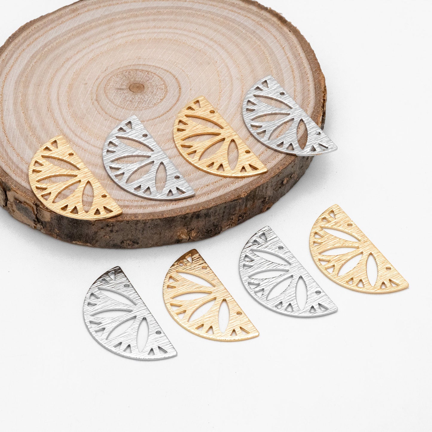 10pcs Gold Brushed Semicircle Connectors, Geometric Earring Charms, Laser Cut Geometric Jewelry (GB-3817-P)