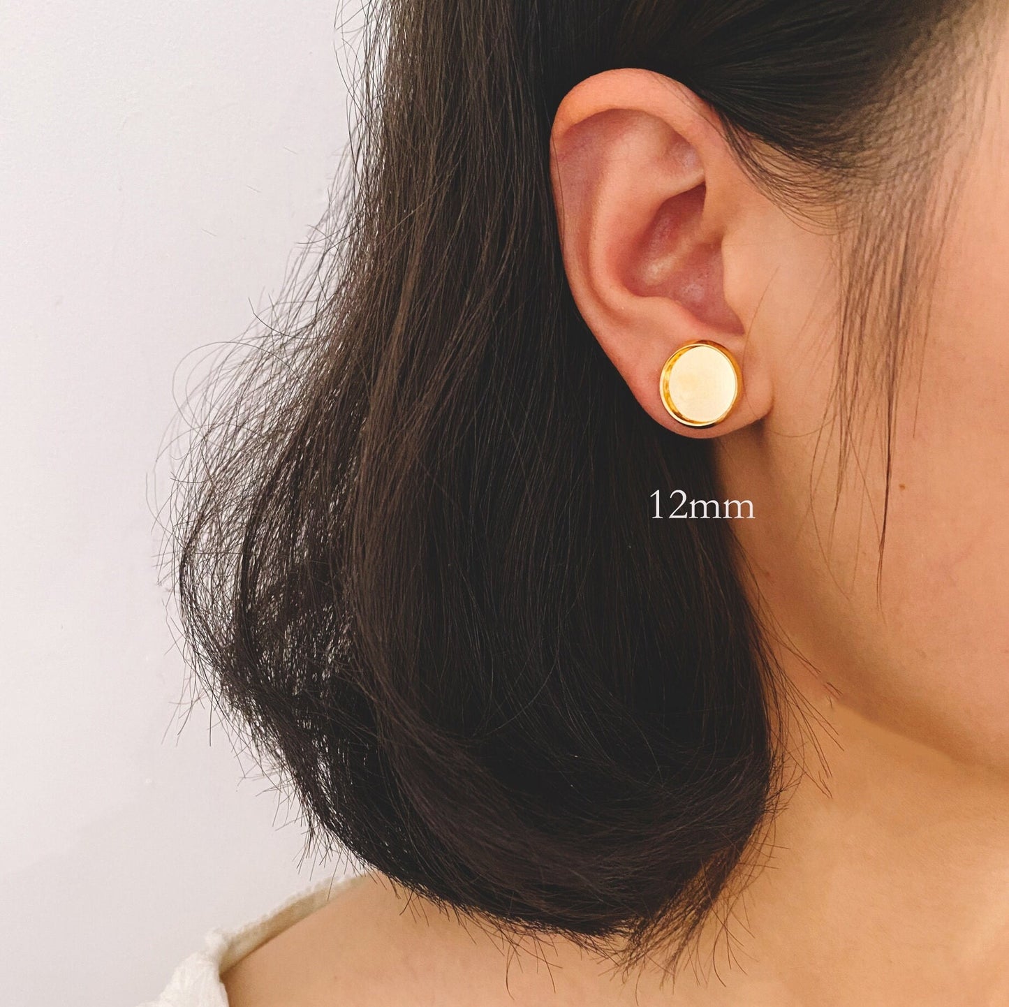 10pcs Gold Blank Base Tray Cabochon Earring Setting 12/ 16/ 18mm, Gold plated Brass Bezel Cabochon Ear Post (GB-3108)