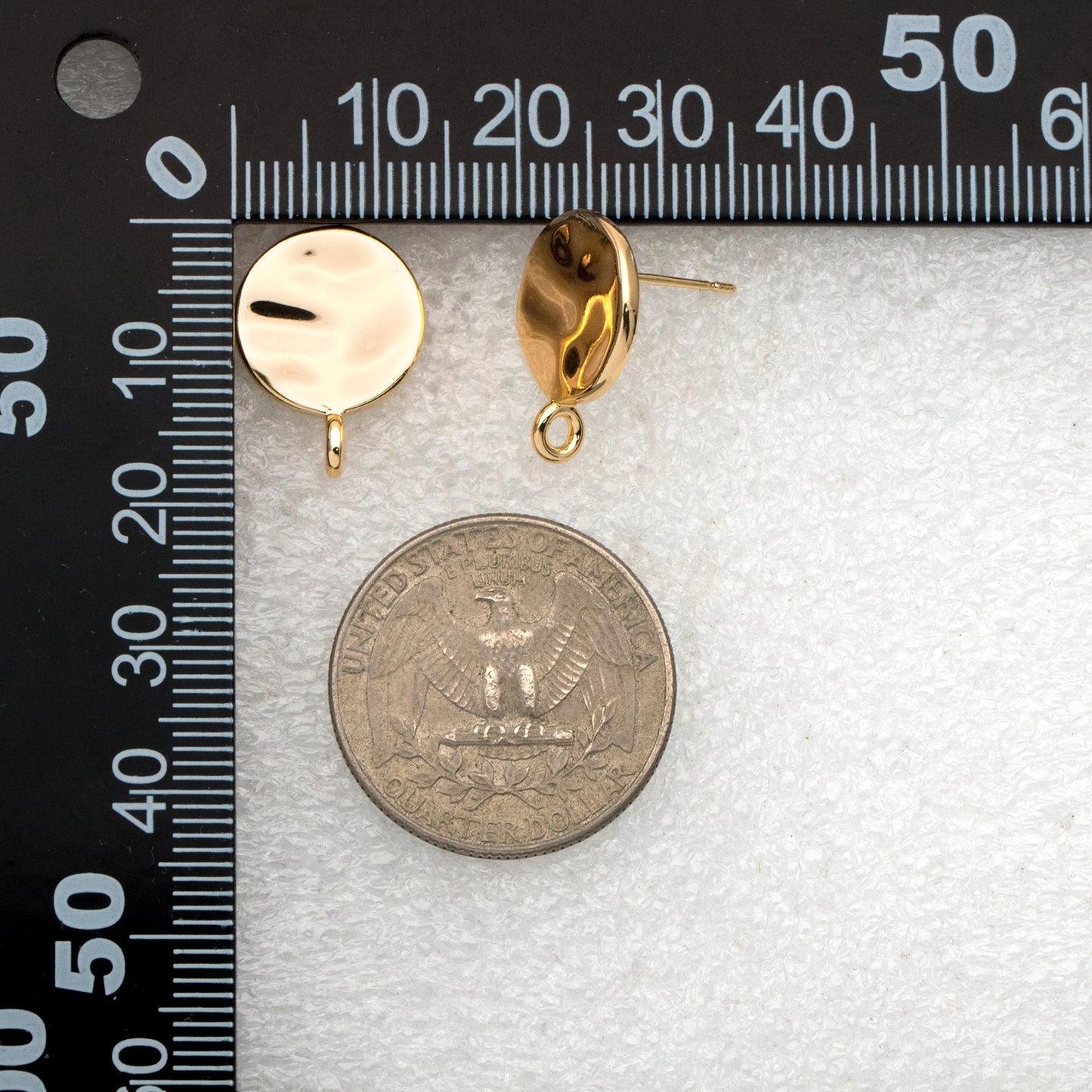 10pcs Gold Round Hammered Disc Ear Posts 13mm, 18K Gold plated Brass, Geometric Stud Earring Components (GB-3861)