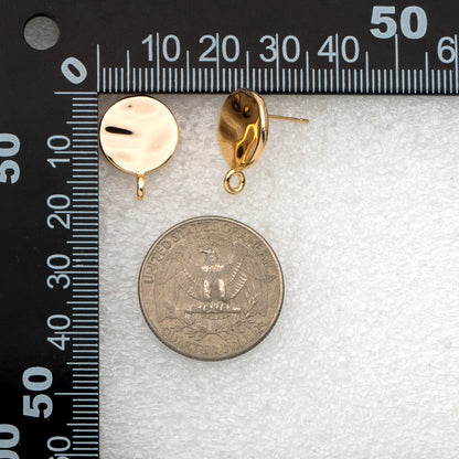 10pcs Gold Round Hammered Disc Ear Posts 13mm, 18K Gold plated Brass, Geometric Stud Earring Components (GB-3861)