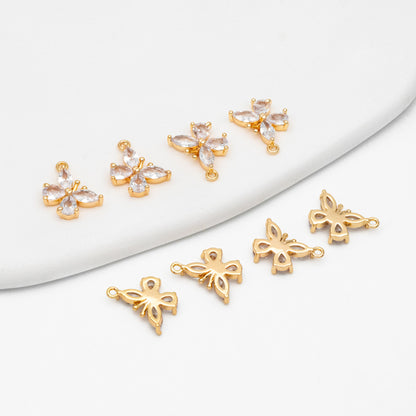 4pcs CZ Pave Gold Butterfly Charms, Real Gold plated Brass, Jewelry Making, Diy Material, Jewelry Supplies (GB-3561-E)