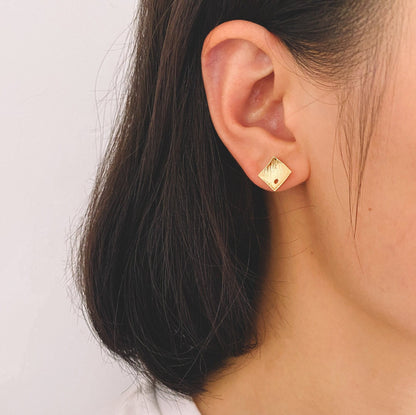10pcs Square Earring Posts with Loop/ Hole, Real Gold Plated Brass Ear Stud, Lead Nickel Free (GB-071)