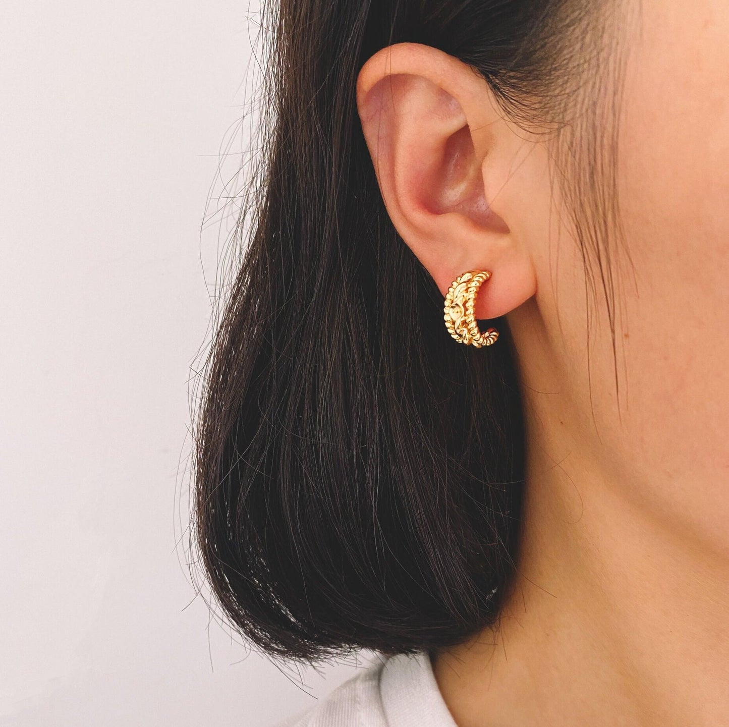 10pcs Gold Ear Posts, 18K Gold plated Brass, Hoop Stud Earrings 15mm, with Cup Peg for Half Drilled Pearl (GB-2619)