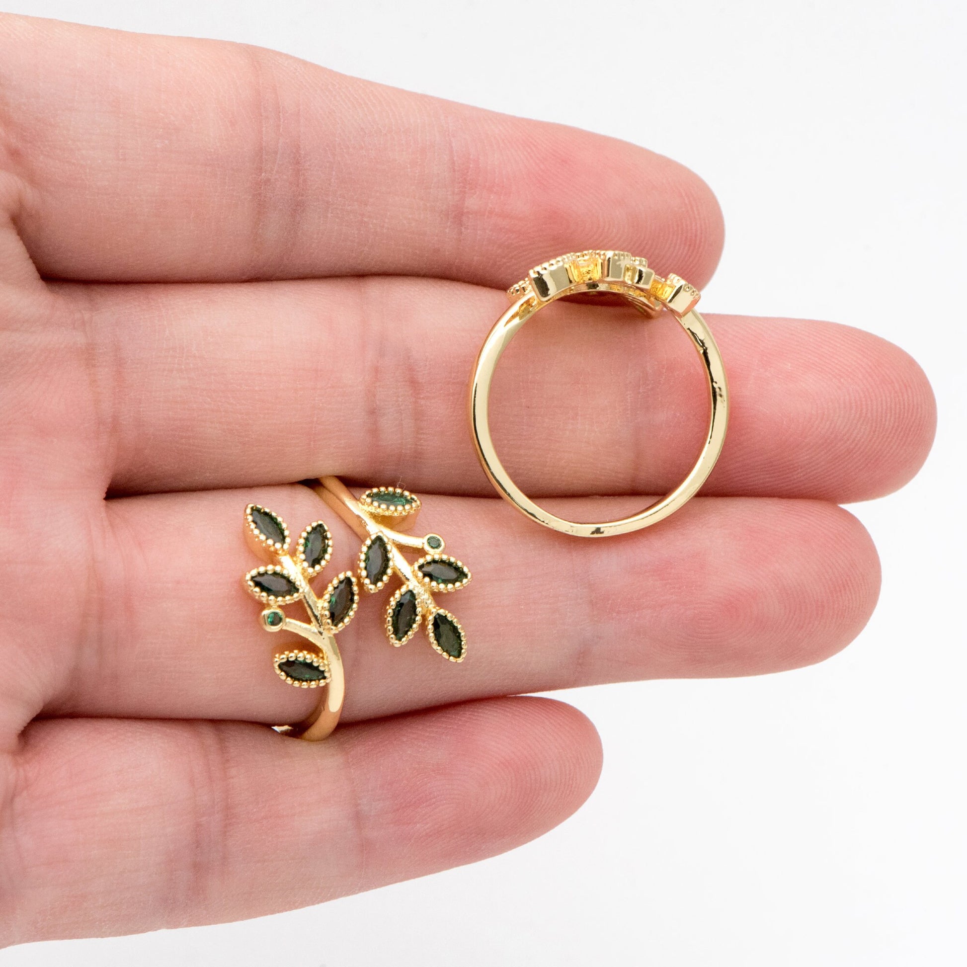 4pcs CZ Pave Gold Emerald Leaf Ring, Branch Ring, Dainty Rings, Adjustable Ring, Nature Ring (#GB-3246)