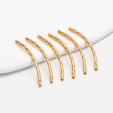 20pcs Gold Curved Tube Beads 30mm by 1.5mm, 18K Real Gold plated Brass Tube Spacers (GB-046-D)