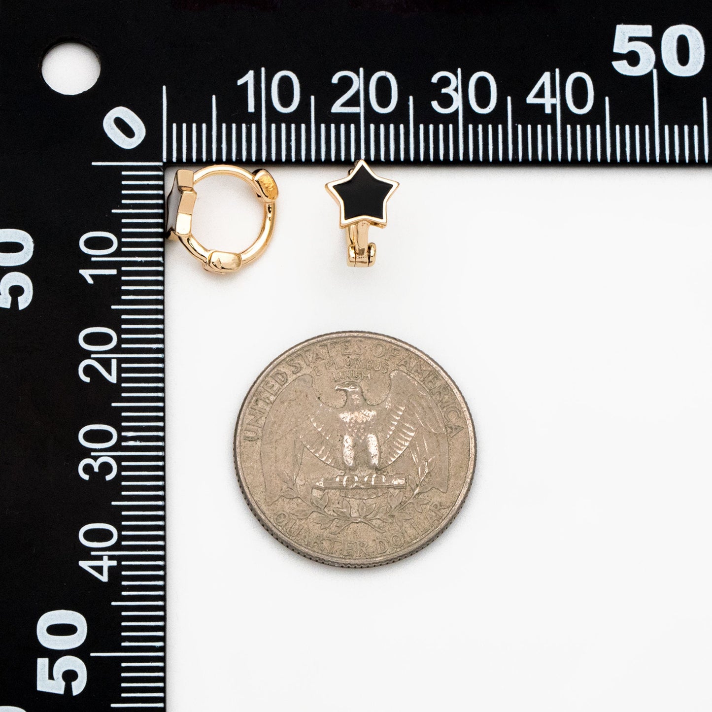 4pcs Gold Enamel Star Hoop Earrings, 18K Gold plated Brass, Minimalist Huggie Earrings (GB-3843-B)