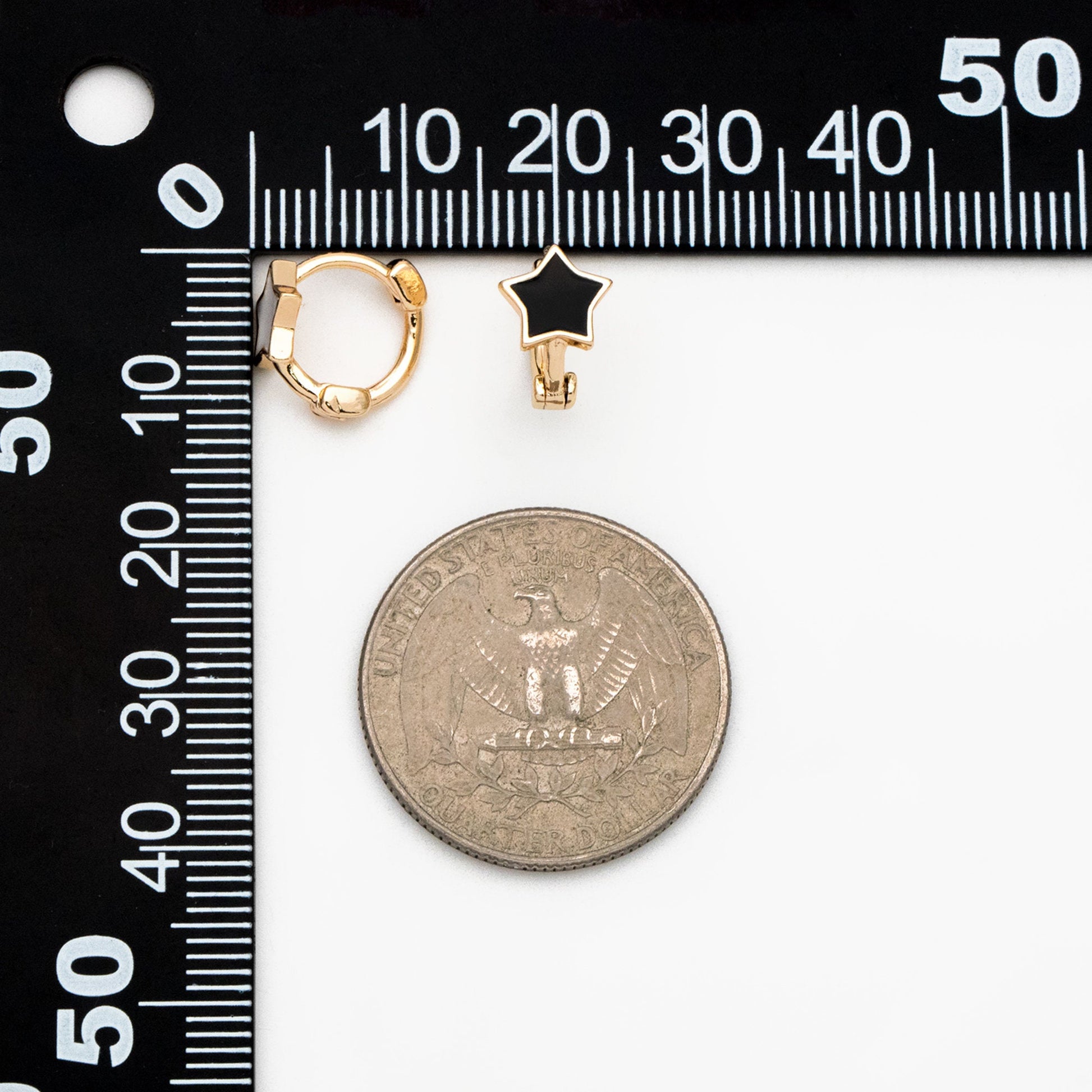 4pcs Gold Enamel Star Hoop Earrings, 18K Gold plated Brass, Minimalist Huggie Earrings (GB-3843-B)