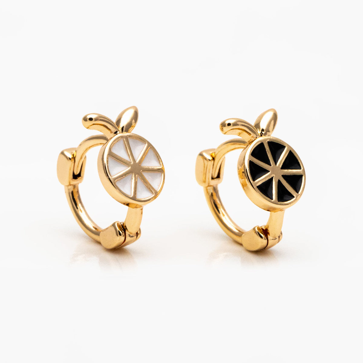4pcs Gold Enamel Lemon Slice Hoop Earrings, 18K Gold plated Brass, Minimalist Orange Huggie Earrings (GB-3843-A)