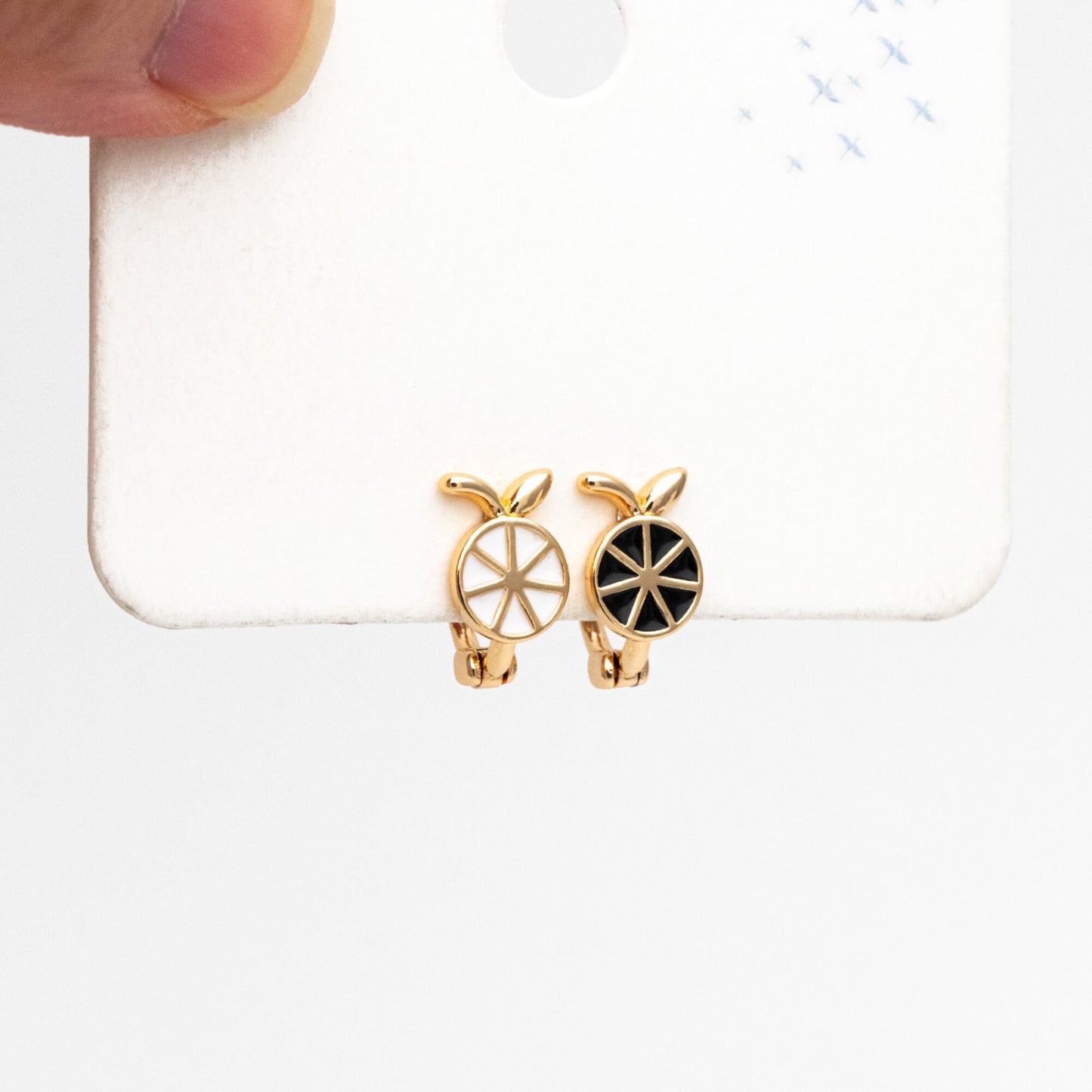 4pcs Gold Enamel Lemon Slice Hoop Earrings, 18K Gold plated Brass, Minimalist Orange Huggie Earrings (GB-3843-A)