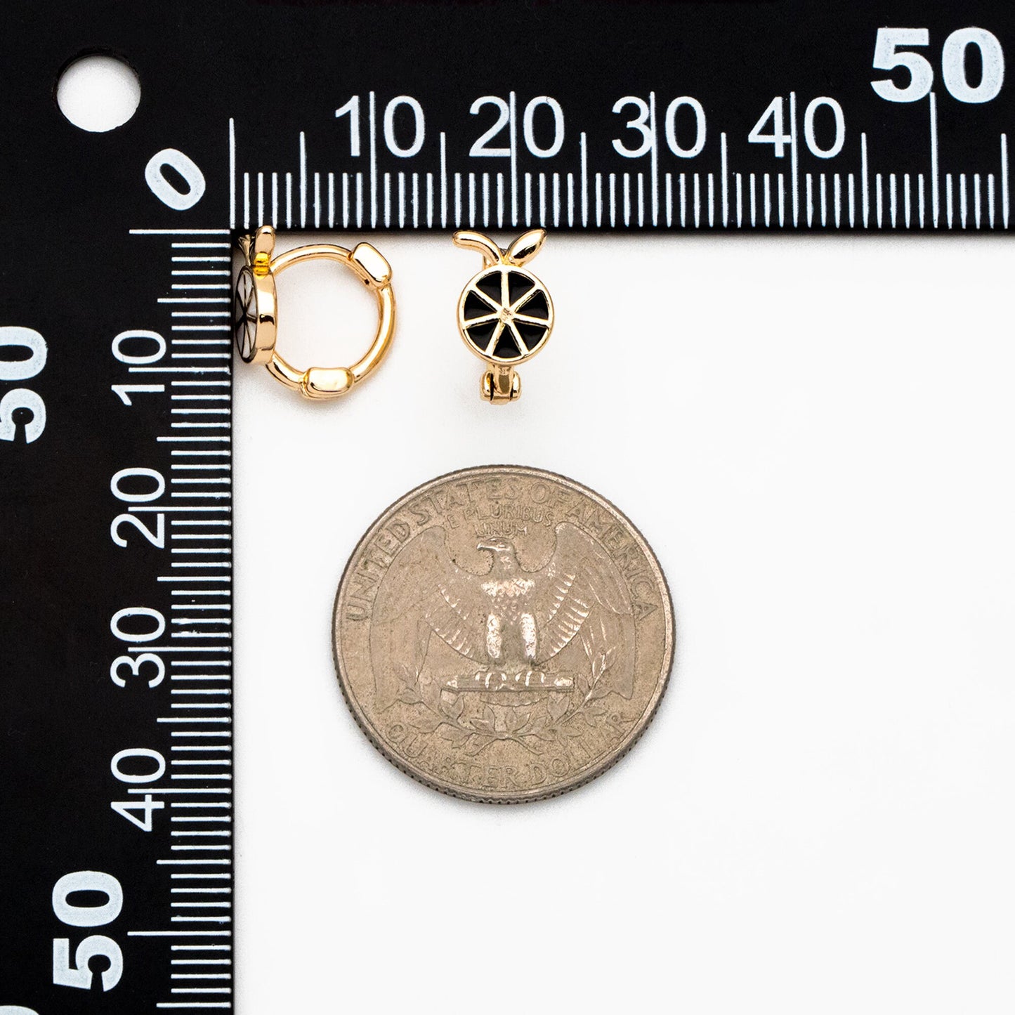 4pcs Gold Enamel Lemon Slice Hoop Earrings, 18K Gold plated Brass, Minimalist Orange Huggie Earrings (GB-3843-A)