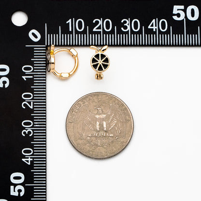 4pcs Gold Enamel Lemon Slice Hoop Earrings, 18K Gold plated Brass, Minimalist Orange Huggie Earrings (GB-3843-A)