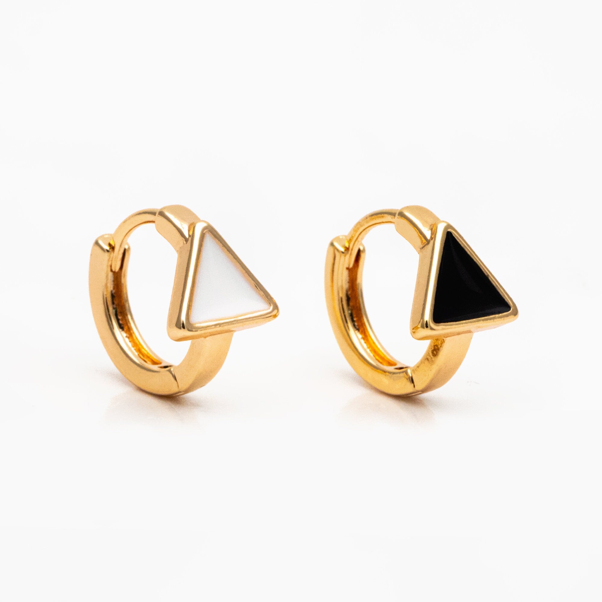 4pcs Gold Enamel Triangle Hoop Earrings, 18K Gold plated Brass, Minimalist Huggie Earrings (GB-3839-C)