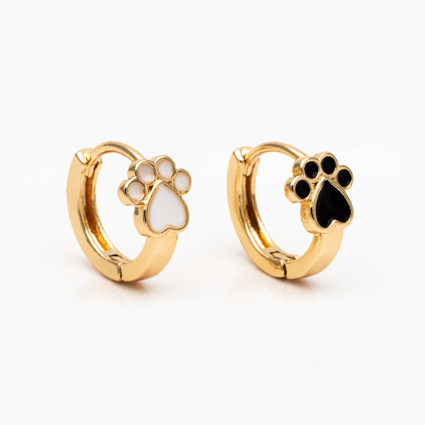 4pcs Gold Enamel Pet Footprint Hoop Earrings, 18K Gold plated Brass, Minimalist Huggie Earrings (GB-3839-A)